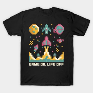 Game on, Life off retro 8bit pixel art Gaming T-Shirt